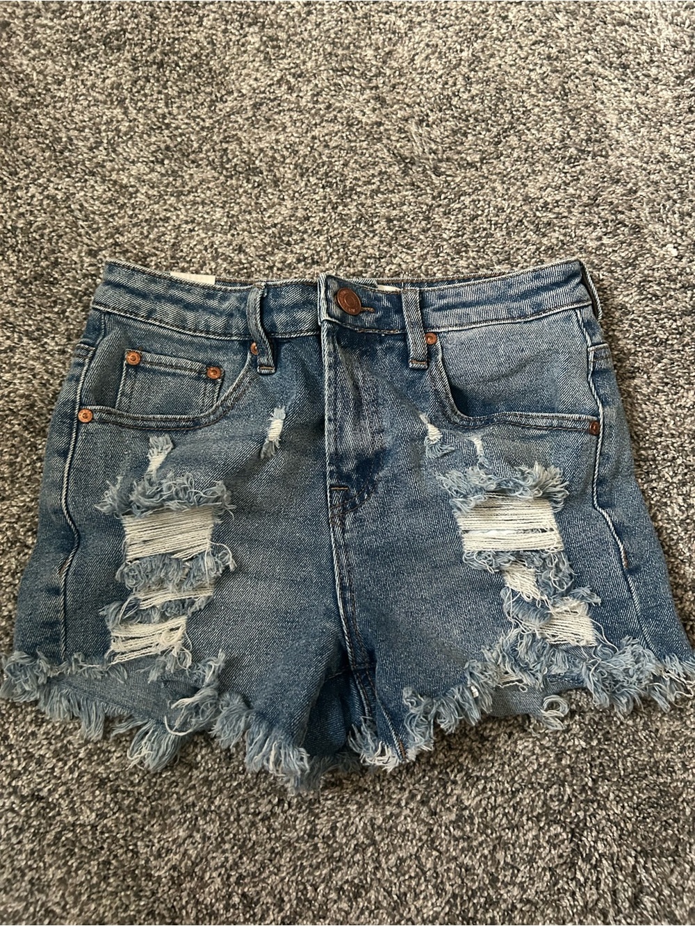 Almost Famous Distressed Medium Blue Denim Jean Shorts